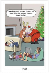 Humour Christmas Card - Santa and Reindeer Sneaking into Homes